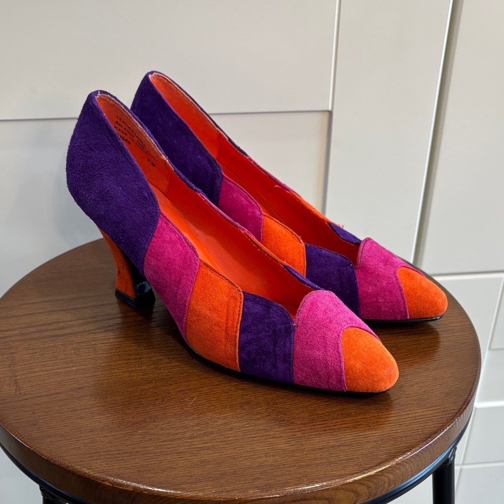 Colorful Patchwork Women's Leather Heels
